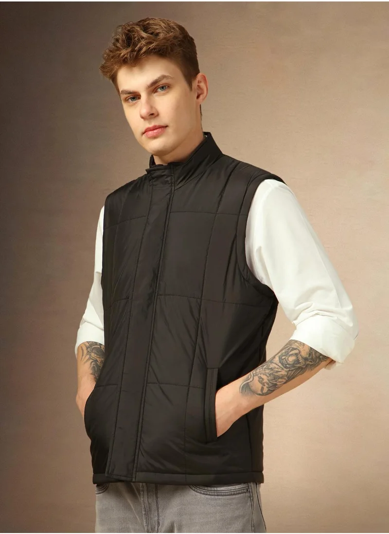 Dennis Lingo Men's Black 100% Polyester Solid Regular Fit Jacket