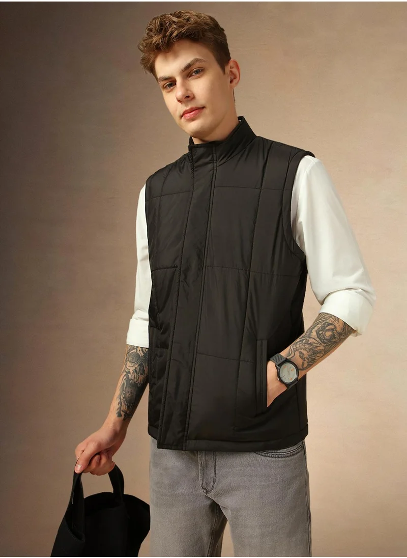 Dennis Lingo Men's Black 100% Polyester Solid Regular Fit Jacket