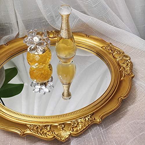 Yamfurga Decorative Mirrors Tray, Hanging Wall Mirror, Vintage Multi-Functional Display Tray, Jewelry Trays, Vanity Trays, Serving Trays,13" W x 15" L, Gold - Image 5