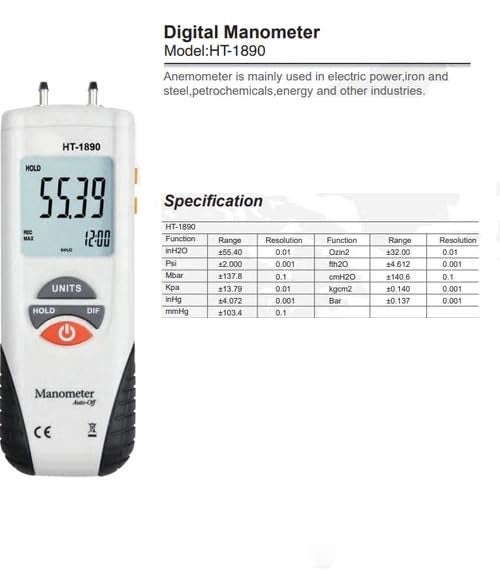 LABART Digital Manometer, HT-1890 with Certificate Dual Port Air Pressure Meter HVAC Gas Tester, 11 Selectable Measure Units Large LCD Display with Backlight, (Range-±2 PSI) with Certificate - Image 2