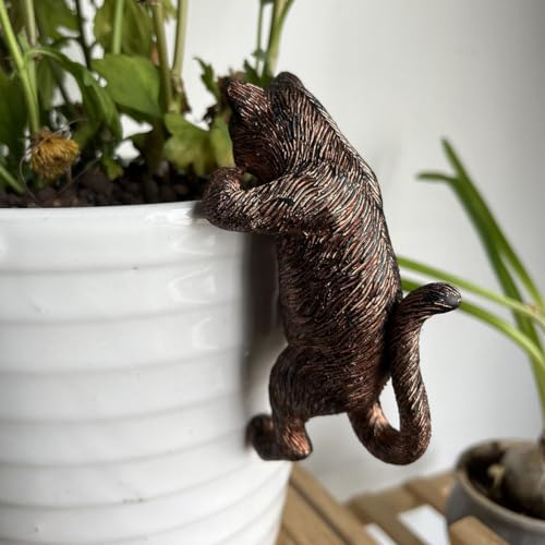 JARPSIRY Vintage Bronze Climbing Cat Statue Flower Pot and Vase Hugger Figurines Terrarium Planter Edge Decor Resin Art Patio Lawn Yard Ornaments Outdoor Fence Decorations - Image 3