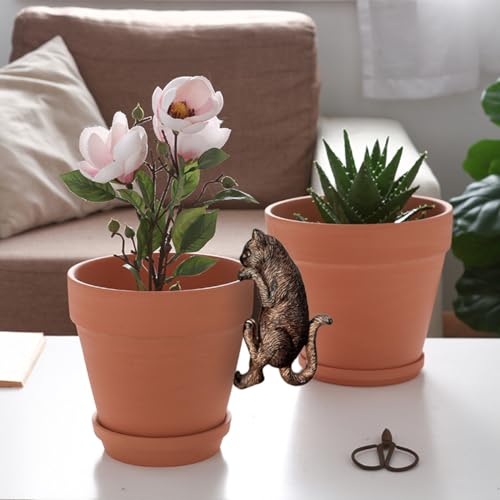 JARPSIRY Vintage Bronze Climbing Cat Statue Flower Pot and Vase Hugger Figurines Terrarium Planter Edge Decor Resin Art Patio Lawn Yard Ornaments Outdoor Fence Decorations - Image 5