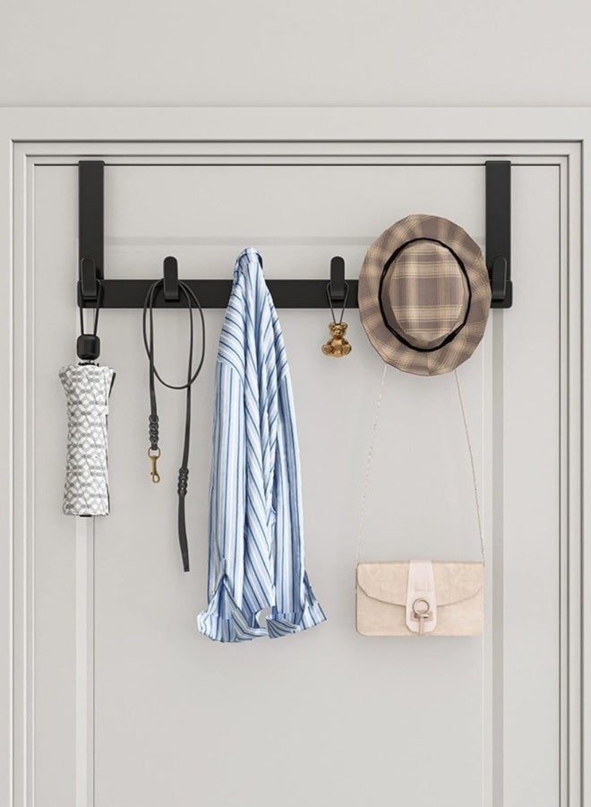 Over the Door Hook Rack with 5 Hooks - Versatile Door Hanger for Coats, Towels, Bags, Keys - Ideal for Bathroom, Bedroom, Behind Back of Door, Black  - Image 2