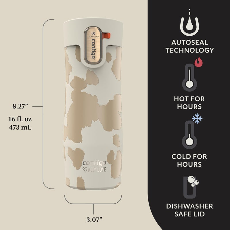 Contigo x Ally Love Stainless Steel Vacuum-Insulated Travel Mug with Autoseal and Easy Clean Lid, Spill-proof, Keeps Drinks cold 24 hrs & hot for 11 hrs, BPA Free, 16oz., West Loop 3.0, Oatmilk - Image 3