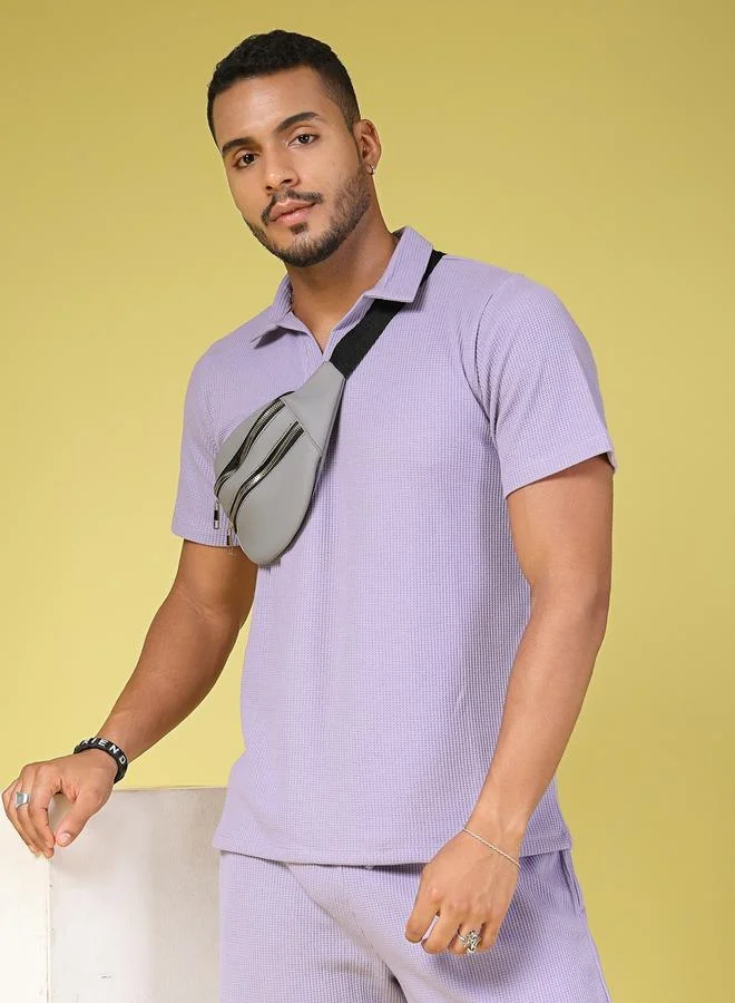 Take Two Men Purple Waffle Knit Polo and Shorts Co-Ords By Rigo