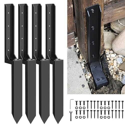 Mulctun 4 Pack Fence Post Repair Kit - 31.6" H Heavy Duty Fence Post Repair Stakes, Durable Fences Support Anchor for Fixing Broken/Leaning 4X4/6X6 Wood Posts - Image 1