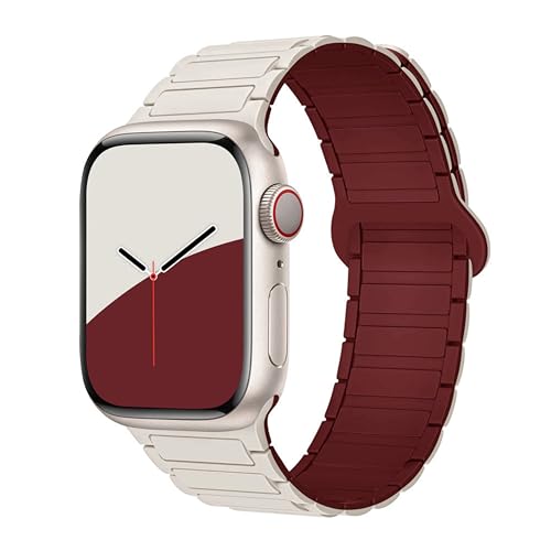 GUOi® Magnetic Silicone Watchband Compatible with Apple Watch Ultra 2＆Ultra 49mm 45mm 44mm 42mm 46mm-Men&Women Strap for iWatch Se10/9/8/7/6/5/4/3/2/1 SE 46/44/45/49/42mm(Series 3/2/1)-White+Wine - Image 1