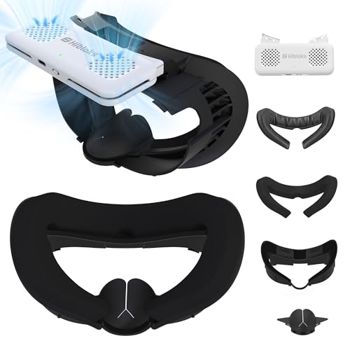 RCGEEK HiBloks Face Cover Pad with Cooling Fan for Meta Quest 3 Accessories, 2Pcs Face Cushion Cover Compatible with Oculus Quest 3 Fan Cooler, Replacement Facial Interface Relieve Lens Fogging (2 Speeds) - Image 1