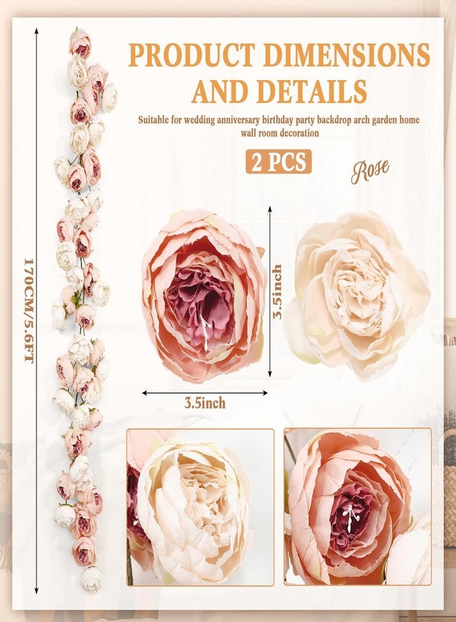 Daifunli 2 Pcs Artificial Peony Vine Hanging Faux Peony Flowers Garland for Wedding Anniversary Birthday Party Background Arch Garden Home Wall Room Decor (Light Pink,Pure Pink) - Image 2