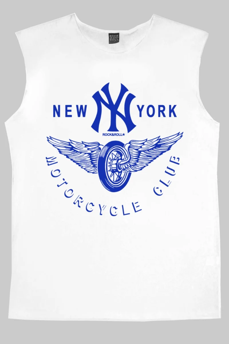 Rock&Roll Ny Moto Club White Cut Sleeve / Sleeveless Men's T-Shirt