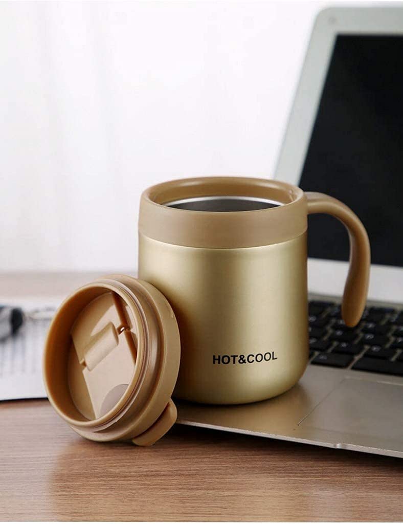 Dhruv Mart Stainless Steel Coffee Mugs - 350 ML Large Double Walled Vacuum Insulated Coffee Beer Mugs, Shatterproof and Spill Resistant - 304 Stainless Steel Travel,Office,Couple Use (350 ML, Golden) - Image 3