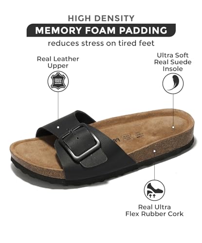 Project Cloud Genuine Leather Sandals Women Dressy Summer Beach Essentials - Flip Flops & Slides with Memory Foam Insole Womens Sandals Comfortable Footwear (Ibiza, Blk, 10) - Image 3