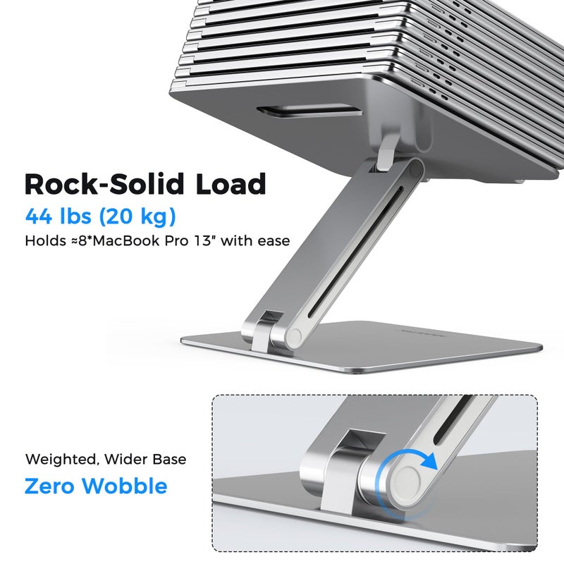 AboveTEK Laptop Stand, Adjustable Portable Computer Riser, Ergonomic Aluminum Notebook Desktop Holder for Desk, Compatible with MacBook Pro, Air, HP, Fits Up to 17 Inch Laptops, Silver - Image 3