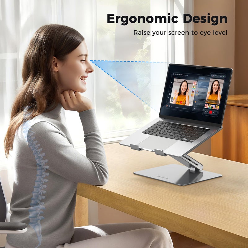 AboveTEK Laptop Stand, Adjustable Portable Computer Riser, Ergonomic Aluminum Notebook Desktop Holder for Desk, Compatible with MacBook Pro, Air, HP, Fits Up to 17 Inch Laptops, Silver - Image 2