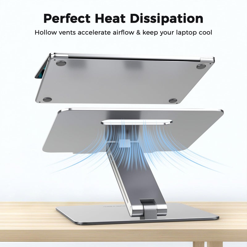 AboveTEK Laptop Stand, Adjustable Portable Computer Riser, Ergonomic Aluminum Notebook Desktop Holder for Desk, Compatible with MacBook Pro, Air, HP, Fits Up to 17 Inch Laptops, Silver - Image 5