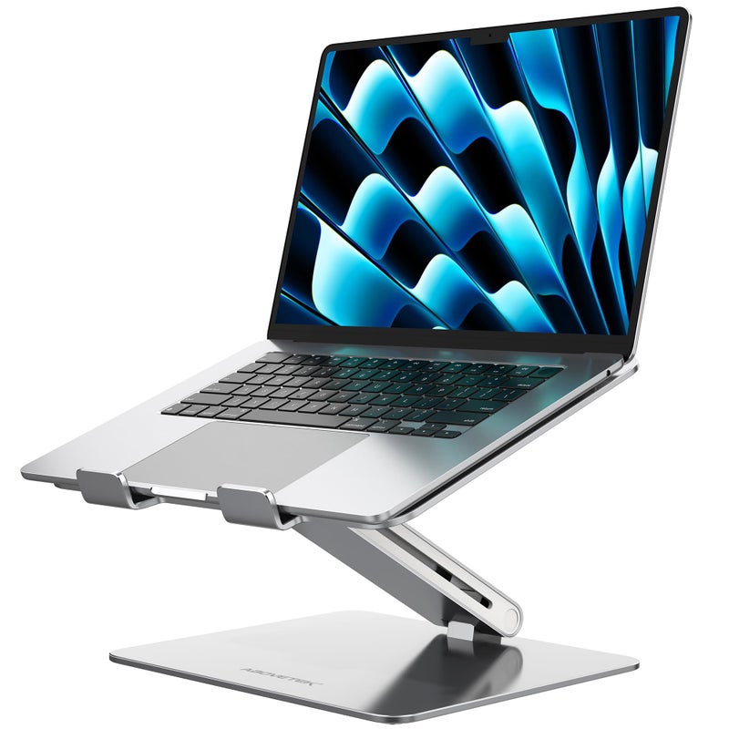 AboveTEK Laptop Stand, Adjustable Portable Computer Riser, Ergonomic Aluminum Notebook Desktop Holder for Desk, Compatible with MacBook Pro, Air, HP, Fits Up to 17 Inch Laptops, Silver - Image 1