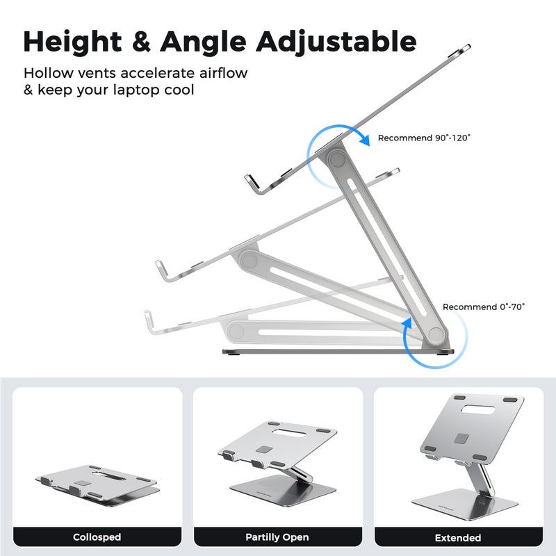 AboveTEK Laptop Stand, Adjustable Portable Computer Riser, Ergonomic Aluminum Notebook Desktop Holder for Desk, Compatible with MacBook Pro, Air, HP, Fits Up to 17 Inch Laptops, Silver - Image 4