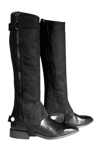 HORZE Amara Adult Equestrian Half Chaps | Synthetic Leather Zip-Up Pair | Accurate Size Chart in Images - Black - XL Wide - Image 1