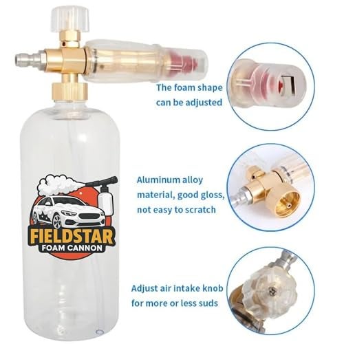 Fieldstar Professional Foam Cannon Snow Lance | Solid Brass Body with 1/4” Quick Connector | Compatible with JPT, Starq, Agaro, Shakti Pressure Washers | 1L Capacity | Max Pressure 4000 PSI - Image 3