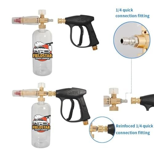 Fieldstar Professional Foam Cannon Snow Lance | Solid Brass Body with 1/4” Quick Connector | Compatible with JPT, Starq, Agaro, Shakti Pressure Washers | 1L Capacity | Max Pressure 4000 PSI - Image 2