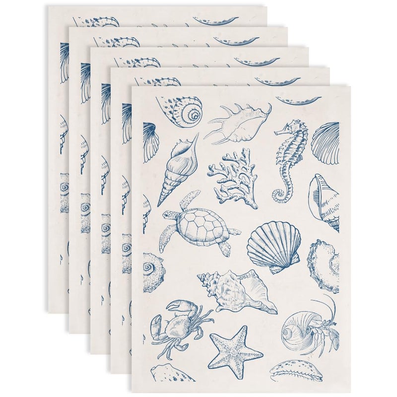 SUPERDANT 5PCS Marine Life Underglaze Paper Transfer Scallops Seahorses Turtles Transfer Paper for Clay Ceramic Porcelain Under Glaze Transfers for Pottery Enamel Decals Papers Handcrafted Gifts - Image 2