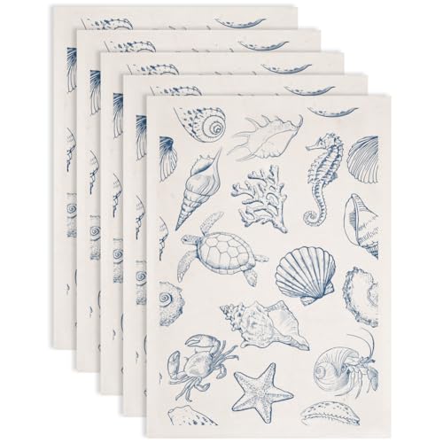 SUPERDANT 5PCS Marine Life Underglaze Paper Transfer Scallops Seahorses Turtles Transfer Paper for Clay Ceramic Porcelain Under Glaze Transfers for Pottery Enamel Decals Papers Handcrafted Gifts - Image 1