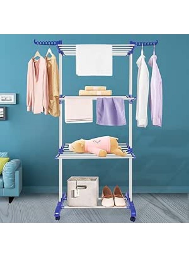 3-tier laundry rack, multi-functional and foldable, adjustable design with universal swivel wheels and hangers at the top for indoor and outdoor use, stainless steel - Image 1