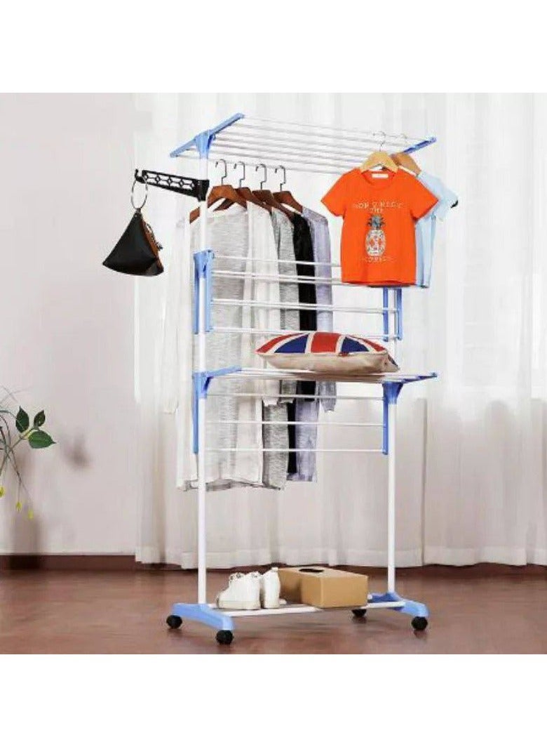 3-tier laundry rack, multi-functional and foldable, adjustable design with universal swivel wheels and hangers at the top for indoor and outdoor use, stainless steel - Image 2
