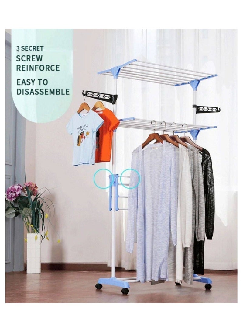 3-tier laundry rack, multi-functional and foldable, adjustable design with universal swivel wheels and hangers at the top for indoor and outdoor use, stainless steel - Image 5