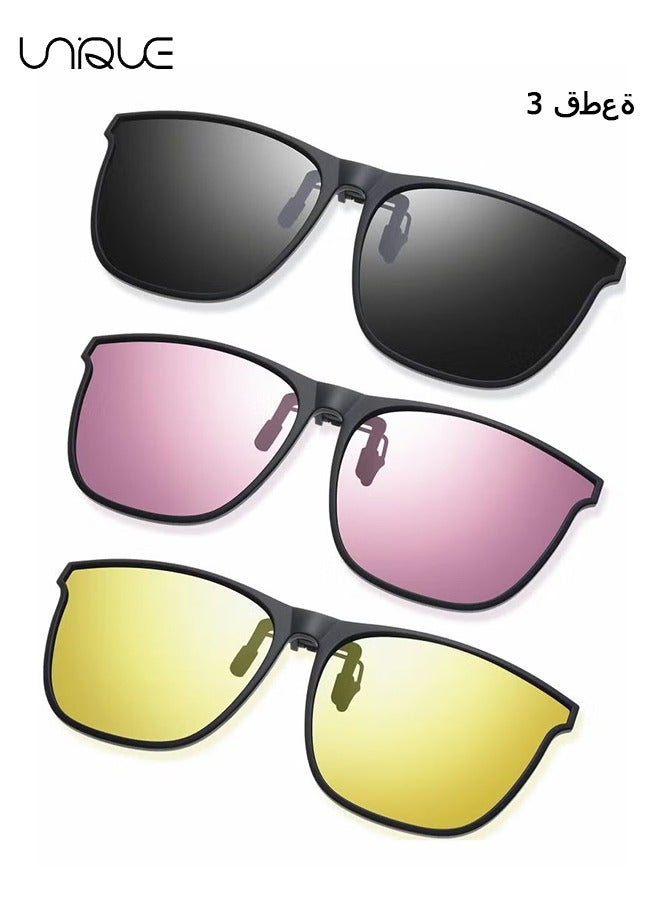 Unique Sun Glasses, Clip-on Sun Glasses, 3 Pair Polarized Clip-on Sun Glasses Anti-glare TR90 Frame Flip Up Driving Clip-on Glasses for Women and Men, Polarized Glare Reduce, High Definition Vision - Image 1