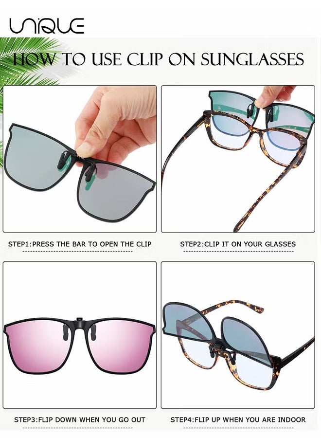 Unique Sun Glasses, Clip-on Sun Glasses, 3 Pair Polarized Clip-on Sun Glasses Anti-glare TR90 Frame Flip Up Driving Clip-on Glasses for Women and Men, Polarized Glare Reduce, High Definition Vision - Image 5