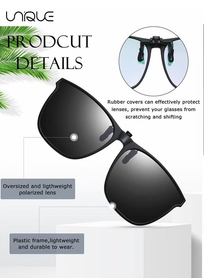 Unique Sun Glasses, Clip-on Sun Glasses, 3 Pair Polarized Clip-on Sun Glasses Anti-glare TR90 Frame Flip Up Driving Clip-on Glasses for Women and Men, Polarized Glare Reduce, High Definition Vision - Image 4