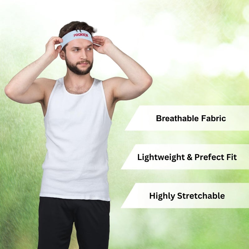 Prokick Sports Headband, Sweat-Absorbing, Stretchable, Comfortable, for Men and Women (White) - Image 2