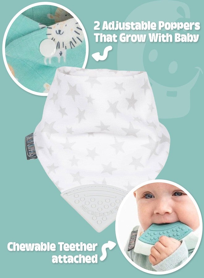 Cheeky Chompers Muslin Teething Bibs for Babies & Toddlers - Reversible Dribble Bib with Soft Silicone Teether, BPA-Free, Ideal for Teething Relief (2-24 Months, Silver Stars) - Image 2