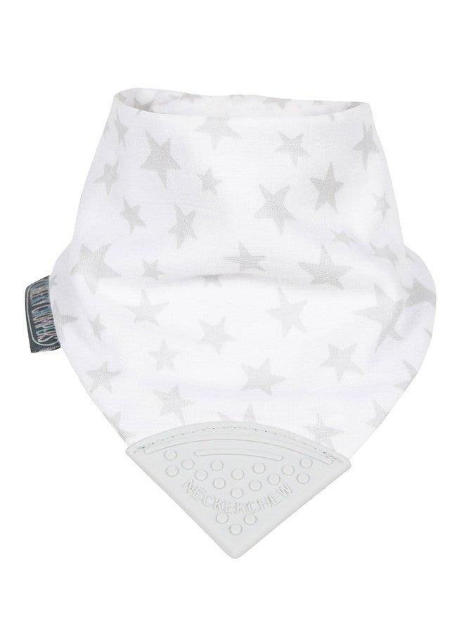 Cheeky Chompers Muslin Teething Bibs for Babies & Toddlers - Reversible Dribble Bib with Soft Silicone Teether, BPA-Free, Ideal for Teething Relief (2-24 Months, Silver Stars) - Image 1