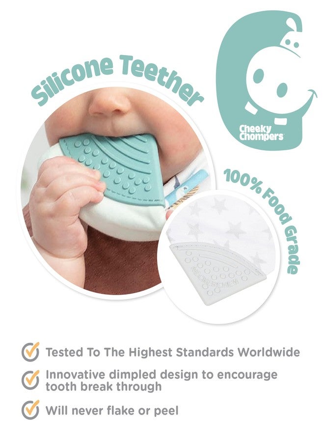 Cheeky Chompers Muslin Teething Bibs for Babies & Toddlers - Reversible Dribble Bib with Soft Silicone Teether, BPA-Free, Ideal for Teething Relief (2-24 Months, Silver Stars) - Image 3