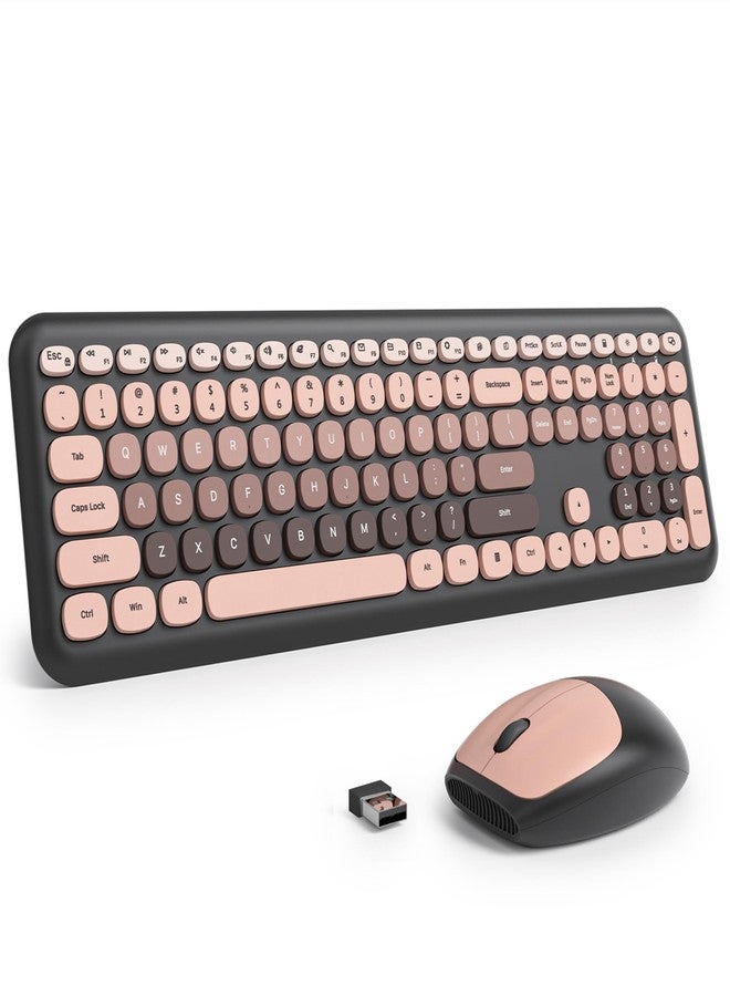 Surmen Cute Colorful Keyboard and Mouse Wireless Silent, Full-Size Retro Typewriter Wireless Quiet Black and Pink Keyboard Low-Noise 2.4GHz for Computer, Desktop, Laptop(6-Heimei) - Image 1