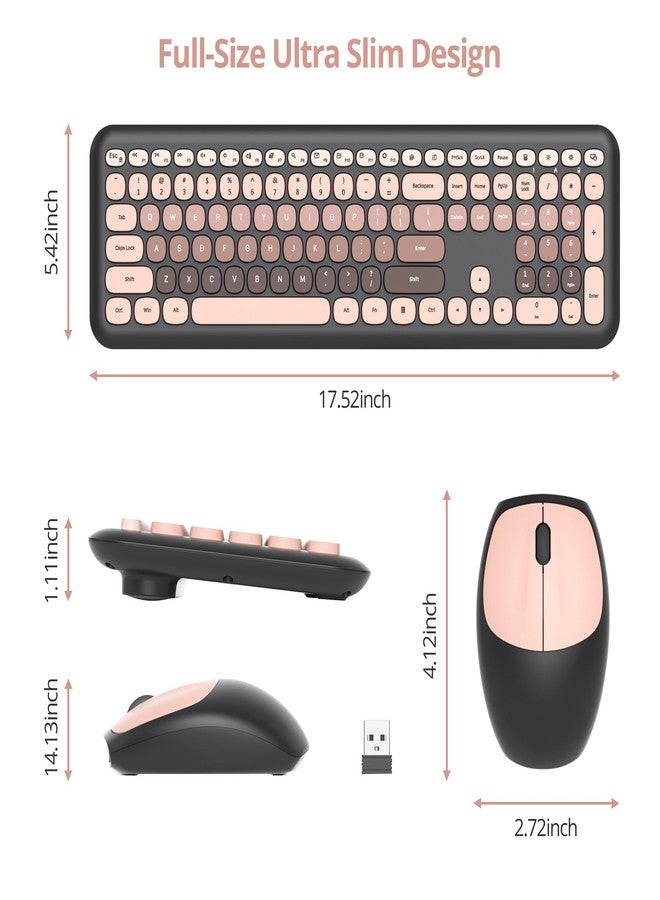 Surmen Cute Colorful Keyboard and Mouse Wireless Silent, Full-Size Retro Typewriter Wireless Quiet Black and Pink Keyboard Low-Noise 2.4GHz for Computer, Desktop, Laptop(6-Heimei) - Image 4