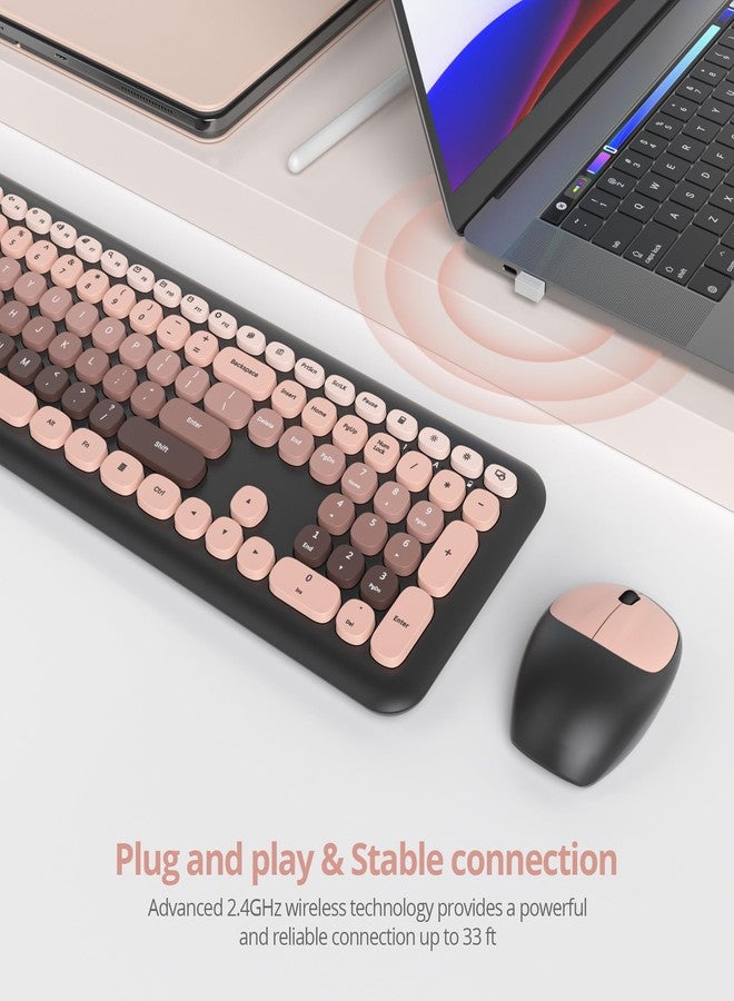 Surmen Cute Colorful Keyboard and Mouse Wireless Silent, Full-Size Retro Typewriter Wireless Quiet Black and Pink Keyboard Low-Noise 2.4GHz for Computer, Desktop, Laptop(6-Heimei) - Image 2
