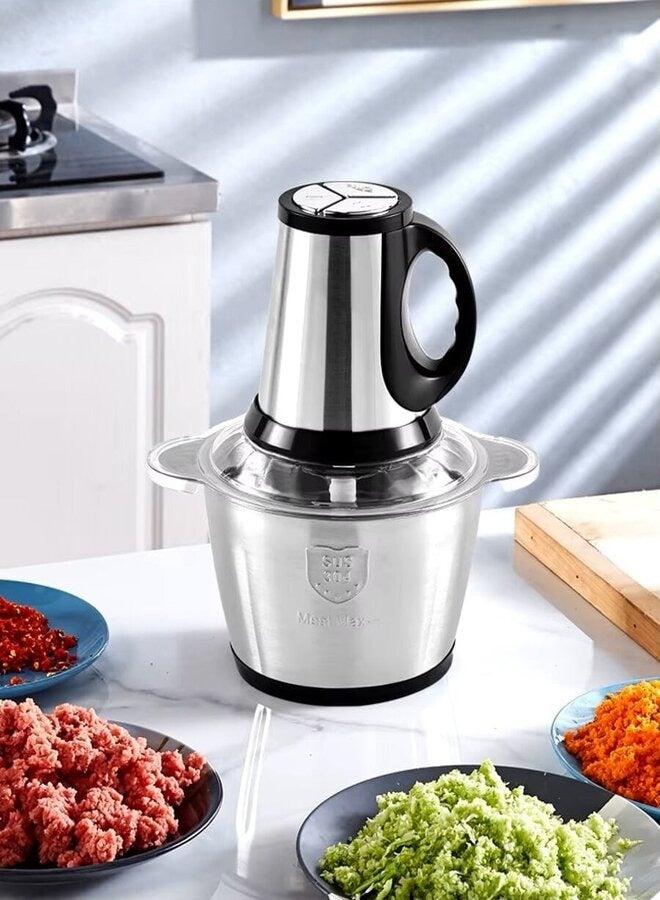 showkah 3.8L Meat Chopper, with SS Bowl, 4 SS Blade & 3 Speeds Control Electric Meat Mincer, Meat Grinder for Fruit & Vegetable Chopper Onion Cutter, Food Processor - Image 1