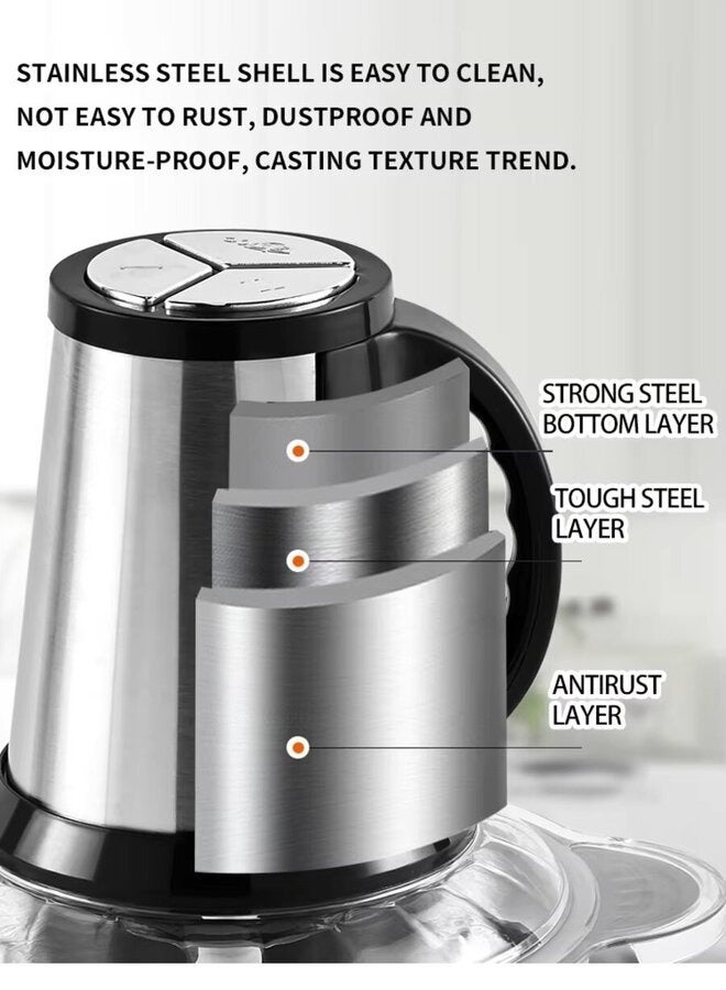 showkah 3.8L Meat Chopper, with SS Bowl, 4 SS Blade & 3 Speeds Control Electric Meat Mincer, Meat Grinder for Fruit & Vegetable Chopper Onion Cutter, Food Processor - Image 5