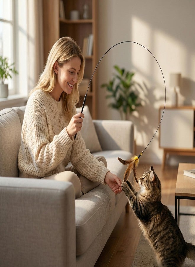 Lekgavd 3pcs Cat Wand Toy Replacement Rod, 32'' Flexible Steel Wire Cat Dancer Wire Toy, Cat Worm Toy for Indoor Attachment Replacement - Black - Image 5