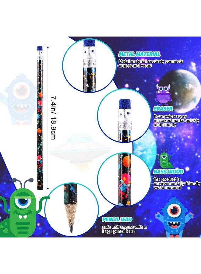 Geyee 36 Pcs Space Pencils Hawaiian Themed Party Favors Assorted Shark Pencils Novelty Wood Pencils Fun Designs Writing Pencils With Erasers For Birthday Party Teacher Supplies(Space) - Image 3