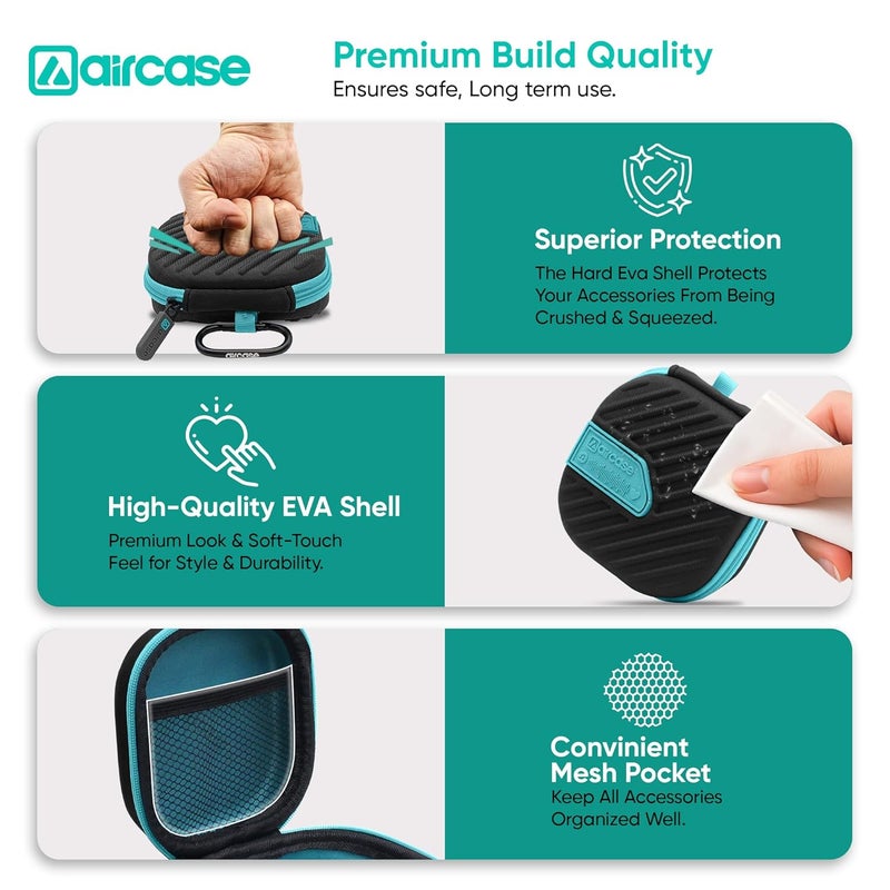 AirCase غطاء حقيبة سماعات AirCase مع غلاف EVA مقاوم للصدمات وبطانة ناعمة | حقيبة تنظيم سفر مع مشبك، جيب شبكي، إغلاق بسحاب لسماعات الأذن، محركات USB، بطاقات SD، كابلات (أسود) - Image 5
