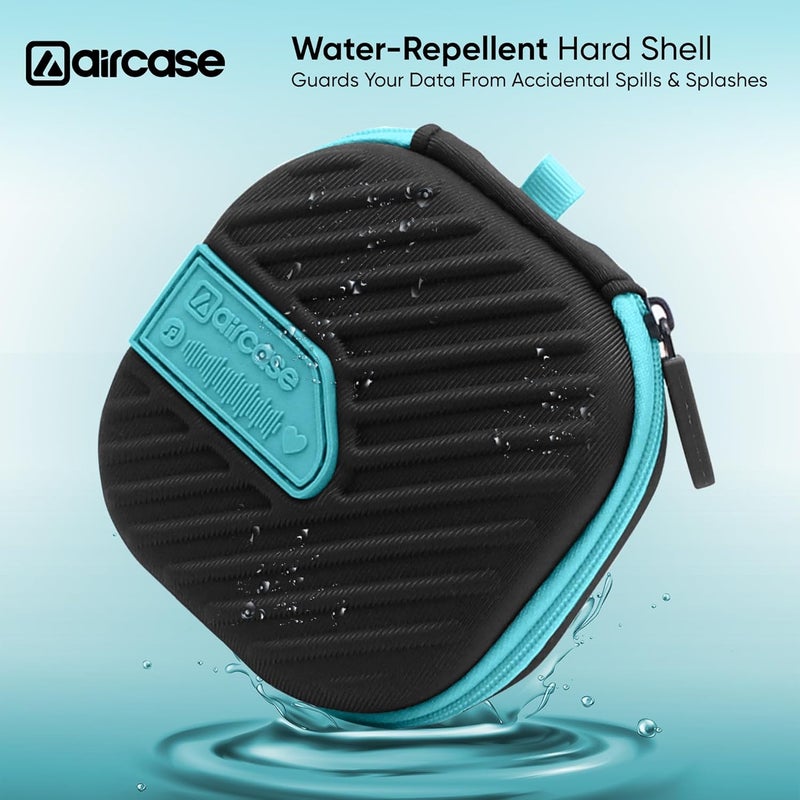 AirCase غطاء حقيبة سماعات AirCase مع غلاف EVA مقاوم للصدمات وبطانة ناعمة | حقيبة تنظيم سفر مع مشبك، جيب شبكي، إغلاق بسحاب لسماعات الأذن، محركات USB، بطاقات SD، كابلات (أسود) - Image 3