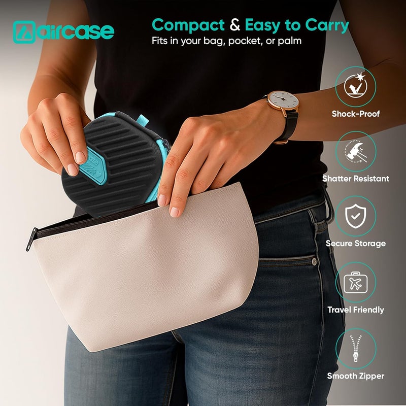 AirCase غطاء حقيبة سماعات AirCase مع غلاف EVA مقاوم للصدمات وبطانة ناعمة | حقيبة تنظيم سفر مع مشبك، جيب شبكي، إغلاق بسحاب لسماعات الأذن، محركات USB، بطاقات SD، كابلات (أسود) - Image 4