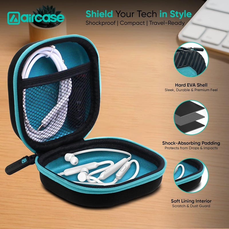 AirCase غطاء حقيبة سماعات AirCase مع غلاف EVA مقاوم للصدمات وبطانة ناعمة | حقيبة تنظيم سفر مع مشبك، جيب شبكي، إغلاق بسحاب لسماعات الأذن، محركات USB، بطاقات SD، كابلات (أسود) - Image 2