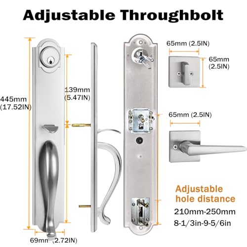 HISAFE Front Door Handle Double Door Lock Set with Camelot Trim in Satin Nickel, Entrance Handle Set with Deadbolt and Lever, X-2018SET - Image 4