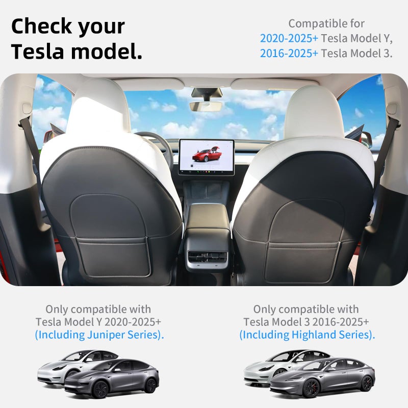 CYBERBEANS 2Pcs for Tesla Model 3/Y Juniper/Highland Leather Seat Back Kick Protectors Accessories 2025 2026,Kids Kick Mats Seat Cover Waterproof Pet Protect Covers - Image 2