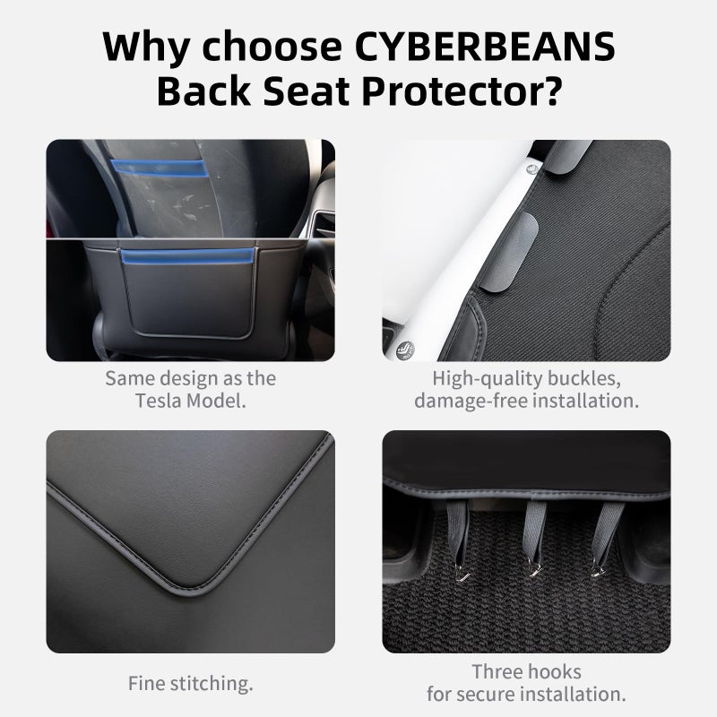 CYBERBEANS 2Pcs for Tesla Model 3/Y Juniper/Highland Leather Seat Back Kick Protectors Accessories 2025 2026,Kids Kick Mats Seat Cover Waterproof Pet Protect Covers - Image 4